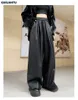 Calças femininas preto pu falso couro mulheres casual moda coreana baggy cintura alta reta larga perna streetwear y2k calças vintage
