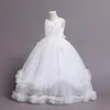 Cristalli di fiori in pizzo rosa Abito da ballo Abiti per matrimoni abiti da percorso per bambini per perle di tulle Primo abito di comunione santa 403 403