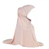 Vêtements ethniques Jersey de coton de haute qualité Plaine Deux pièces Tirez sur Hijab Écharpe islamique Head Wrap Priez Foulards H037 Turban pour femmes