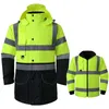 Herrarna Down Parkas High Vis Winter Jacket 7 i 1 Hi Safety Bomber för män Vattentäta Cyleproof Workwear Parka 231005