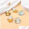 Épingles Broches Dessin Animé Chat Émail Broche Drôle Animal Tasse Papier Sac Orange Blanc Chaton Badge Revers Vêtements Chapeau Sac À Dos Bijoux