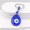 Sleutelhangers Waterdruppel Hart Rond Boze Oog Sleutelhanger Ring Voor Vrienden Koppels Boho Blauw Turkse Hanger Tas Autosleutelhanger Charme Dhgarden Dhcss