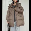 Parkas femininas para baixo jaqueta feminina com capuz jaqueta de comprimento médio inverno seção grossa moda coreana quente casacos casuais para baixo parkas 231005