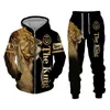 Men's Tracksuits Autumn and Winter Men's Tracksuit 3D The Lion Print Zipper Hoodies Sweatshirts Pants Sets Casual Mens Clothing Women's Tracksuit 231006