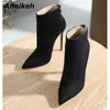Winter Women Ankle Boots Sexy Pointed Toe Thin High Heel Concise Mature Zippers Party Dress Shoes Black 230922