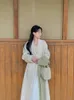 Женское полушерстяное пальто в китайском стиле с пластинчатыми пуговицами, белое шерстяное пальто средней длины для женщин, осень и зима 231006