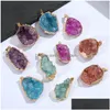 Charms Gold Ered Edge Natural Druzy Pendant Irregar Crystal Stone For Necklace Earrings Jewelry Making Accessory Drop Delive Dhgarden Dhkbi