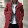 Men's Wool Blends Mens Fashion Plaid Checked Trench Coat Slim Fit Streetwear Overcoat Single Breasted Outwear Windbreaker 231005