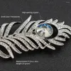 Brooches Rhinestone Crystals Feather Brooch Pin Broach For Woman Jewelry Dress Bag Accessories 04751