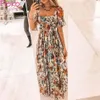 Casual Dresses Flokocloset Summer Bohemian Print Maxi Dress for Women 2022 Square Collar Design Short Sleeve Party Long Sundress205f