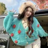 Kvinnors stickor Tees Mexzt Kvinnor Harajuku Strawberry Loose Cardigan Sweater Fall Fashion Long Sleeve Korean Topps Chic Female Preppy Style Y2K tröja 231006