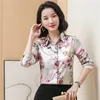 Camisa de cetim de seda floral rosa feminina clássica lapela vintage botão acima blusas 2023 outono inverno manga longa simples moda camisa escritório senhoras doce chique pista topos