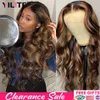 Синтетические парики Highlight Wig 13x6 Hd Lace Frontal Honey Blonde Объемная волна спереди человеческие волосы для женщин 360 Glueless HD Full 231006