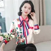 Classic Lapel Ribbon Bow Casual Shirt Long Sleeve Office Ladies Vintage Silk Satin Red Blouses 2023 Autumn Winter Fashion Graphic Button Up Shirts Cute Runway Top