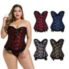 Frill Lacy Corset Top Women's Sexy Plus Size S-6XL Burlesque Jacquard Lace Overlay Lace-Up Overbust Club Dance Party Corset B288L