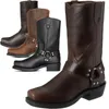 Bottes rétro Cowboy hommes mi-mollet Western Pu cuir homme sans lacet chaussures hiver chevalier chaussons grande taille 39 48 231006