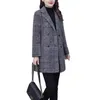 Women's Jackets Large Size Woolen Plaid Women Blazer Autumn/Winter Korean Fashion Loose Mid Length Cotton Padded Jacket Suit Coat C078 231006