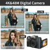 Filmadoras Câmera digital 4K para Pography 48MP Vlogging 3 polegadas 180° Flip Screen Builtin Flash e zoom 16X 231006