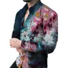 Men's Casual Shirts High Quality Digital Print Polyester Long Sleeve Male Dress Shirt