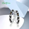 Hoop Huggie SANTUZZA Pure 925 Sterling Silver Earrings For Women Black Spinel Yellow White Cubic Zirconia Glamorous Trendy Fine Jewelry 231005