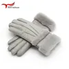 Gants à cinq doigts Top qualité en cuir véritable gant de fourrure chaude pour les femmes thermique hiver mode en peau de mouton ourdoor épais cinq doigts gants G5 231006