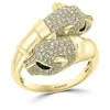 Cluster Ringe Luxus Trendy Golden Leopard Kopf für Frauen und Männer Grüne Augen CZ Stein Inlay Punk Modeschmuck Party Geschenk Animal2352