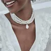 Halsreifen Ingemark Fashion Multilayer White ImitationPearl Choker mit Metallscheibenfixierung Wide Bib Halskette Schmuck für Charm-Frauen 231006