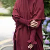 エスニック服abaya khimarセット祈りの服女性女性スモックカフバットウィングドレス2レイヤーヒジャーブスカーフドバイトルコイスラムヒジャービジルバブラマダン