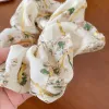 Blommig gyllene siden scrunchies kvinna eleganta elastiska hårband damer hästsvans hållare hårband hår tillbehör ornament