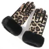 Five Fingers Gloves Female Touch Screen Leopard Pattern Ski Gloves Winter Women Warm Cashmere Full Finger Imitation Rabbit Fur Cuffs Gloves D69 231006