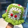 Berets Autumn Bucket Hat Knitted Handmade Cherry Crochet Hats For Women Cute Stylish Accessories Spring