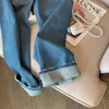 Colisão de bolso de jeans feminino cor solta cintura alta alta retro largo calças de pernas largas para mulheres 231005