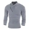 Automne hommes 100% coton bouton Oblique col T-Shirt mode hommes à manches longues t-shirts coupe ajustée T-Shirt solide Tee202Y