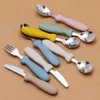 Cups Dishes Utensils Baby Feeding Silicone Handle Stainless Steel Spoon Fork And Knife Set Baby Training Utensils Weaning Children's Tableware 231006