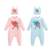 Baby Romper Body Suits Cartoon Newborn Boys Girls One-pieces Clothes Solid Color Printed Baby Jumpsuits Hat outfits Long Sleeves Sleepsuit