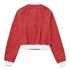 Women's Jackets TRAF Red Tweed Coat Women's Bomber Coat Demi-Season Long Sleeve Top In Outerwears Simple Stylish Women's Clothing 231006