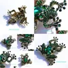 Szpilki broszki vintage rhinestone frog broszka zielony kolor Kobiety kryształowy pin lady cor płaszcze ozdoby impreza klasyczne biżuterię lu otqvx