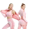 Traje de yoga 2/3 piezas Set Bar Pantalones ajustados de cintura alta Gimnasio Ropa de ejercicio Ropa deportiva adecuada para mujeres Chaqueta con cremallera Leggings Traje 231005