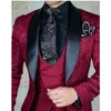 Costumes pour hommes 3 pièces costume masculin rouge 2023 Slim Fit noir revers smokings de mariage pour hommes homme fête formelle (Blazer gilet pantalon)