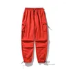 Pantalon Cargo pour hommes, ample, solide, grandes poches, pleine longueur, Hip Hop, rue, cordon de serrage, Leggings, pantalon rouge, survêtement 5xl