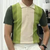 Suéter Masculino De Malha De Primavera De Manga Curta Pulôver Listrado Com Fio De Verão E Blusa De Lapela