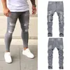 Calças de brim acolchoadas bordadas masculinas jeans magros rasgados estiramento denim calças homem cintura elástica retalhos jogging calças jeans h1314q