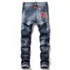 Nouveaux jeans skinny pour hommes jeans déchirés pour hommes petits pantalons avec badge de peinture extensible vêtements pour hommes hip hop streetwear printemps automne blue274e