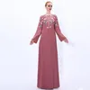 Etniska kläder broderad klänning vintage a-line kjol kvinnor abaya dubai smala långa ärmar främre blixtlås muslimsk kalkon abayas kläder