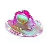 Oświetlenie LED Cowboy Neon Cowgirl Hat Holograficzne imponujące fluorescencyjne czapki z regulowanym wiatrycznym sznurkiem do Halloween Costume Akcesoria S 2024