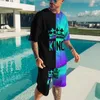 Men's Tracksuits Summer European and American Oversized Men's Trend Casual Beach Style Texture 3D Digital Printing T-shirt Shorts Suit 231006