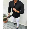 Herrklänningskjortor Fashion Mens Summer Long Sleeve Shirt Button Up Business Work Smart Formal Tops Black White Blue Pink253e