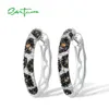 Hoop Huggie SANTUZZA Pure 925 Sterling Silver Earrings For Women Black Spinel Yellow White Cubic Zirconia Glamorous Trendy Fine Jewelry 231005