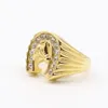 Cool design gold crystal Lucky Horseshoe Ring Stainless Steel racing jewelry Gold horse head Ring Band Finger288g
