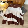 Herrtröjor Zazomde kausal randig pullover män vintage kontrast stickad tröja överdimensionerad casual streetwear harajuku unisex jumper kläder 231005